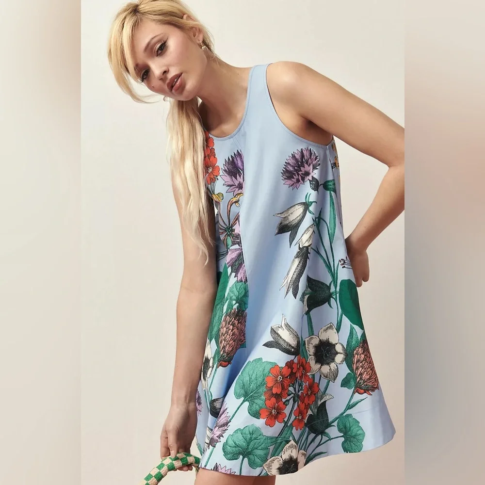 Nwot Maeve Pale Blue Floral Slip Dress with Multicolor Blooms - Picture 3 of 5